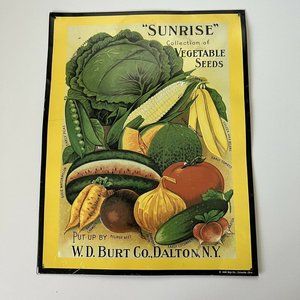AAA Sign Co Vintage WD Burt’s Sunrise Vegetable Seeds 15" x 11.5" Tin Sign USA